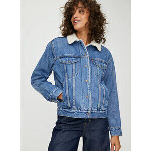 Levi's Faux Shearling Trucker Jacket Blue Ex-BF Size XS Women's NWT $158